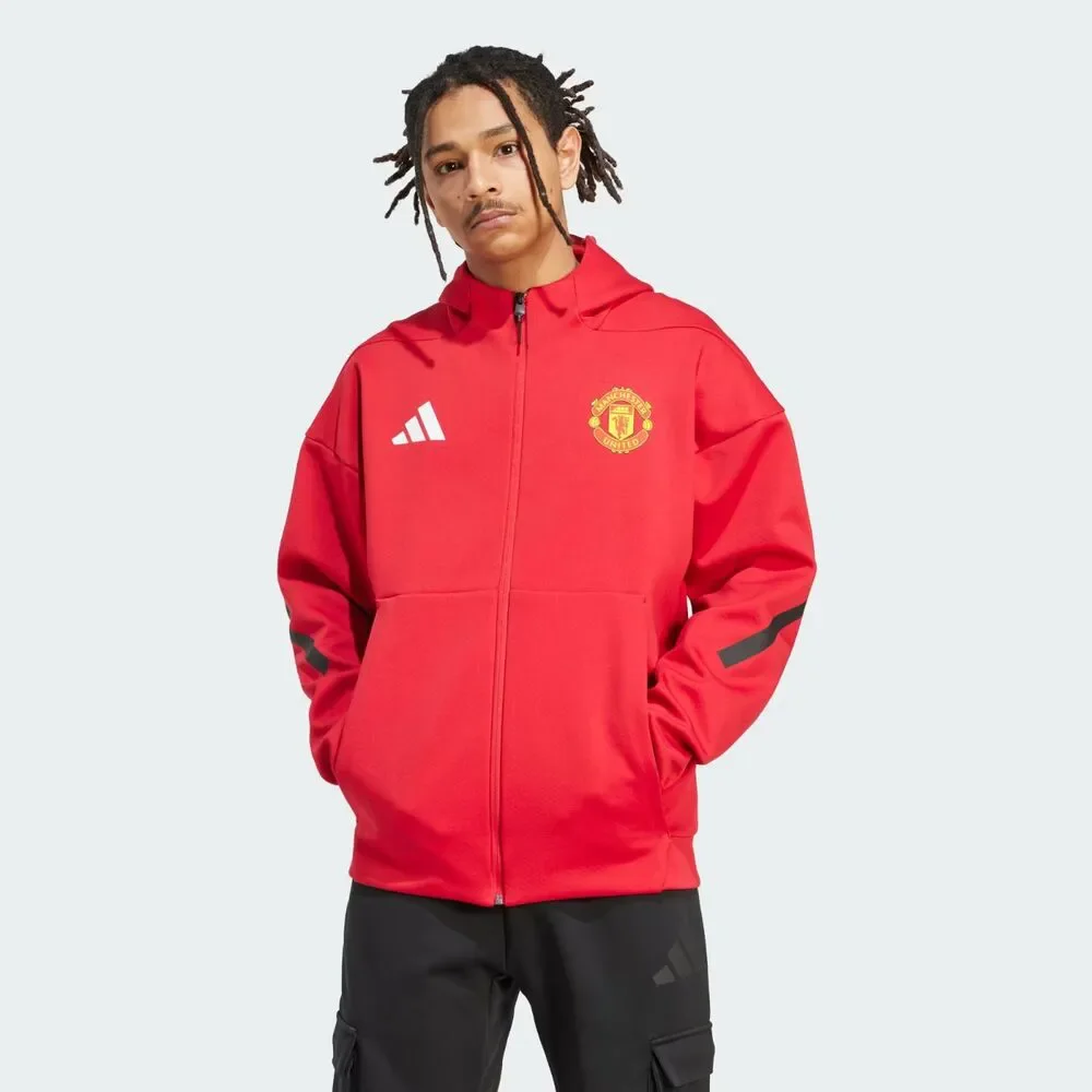 Adidas Manchester United Z.N.E. Anthem Hooded Soccer Jacket Mens M L Red